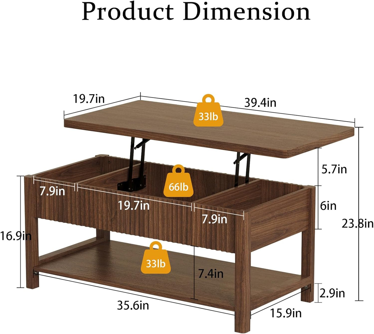 GoFurnitureHub Rectangular Coffee Table with Lift-Top Work Surface