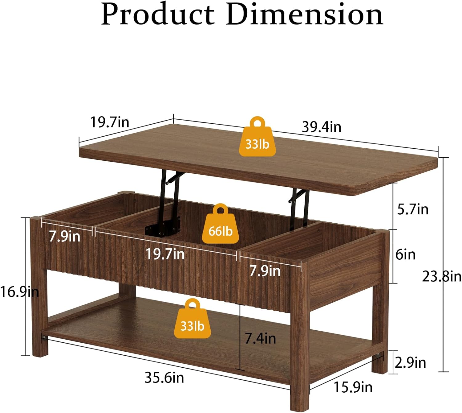 GoFurnitureHub Rectangular Coffee Table with Lift-Top Work Surface