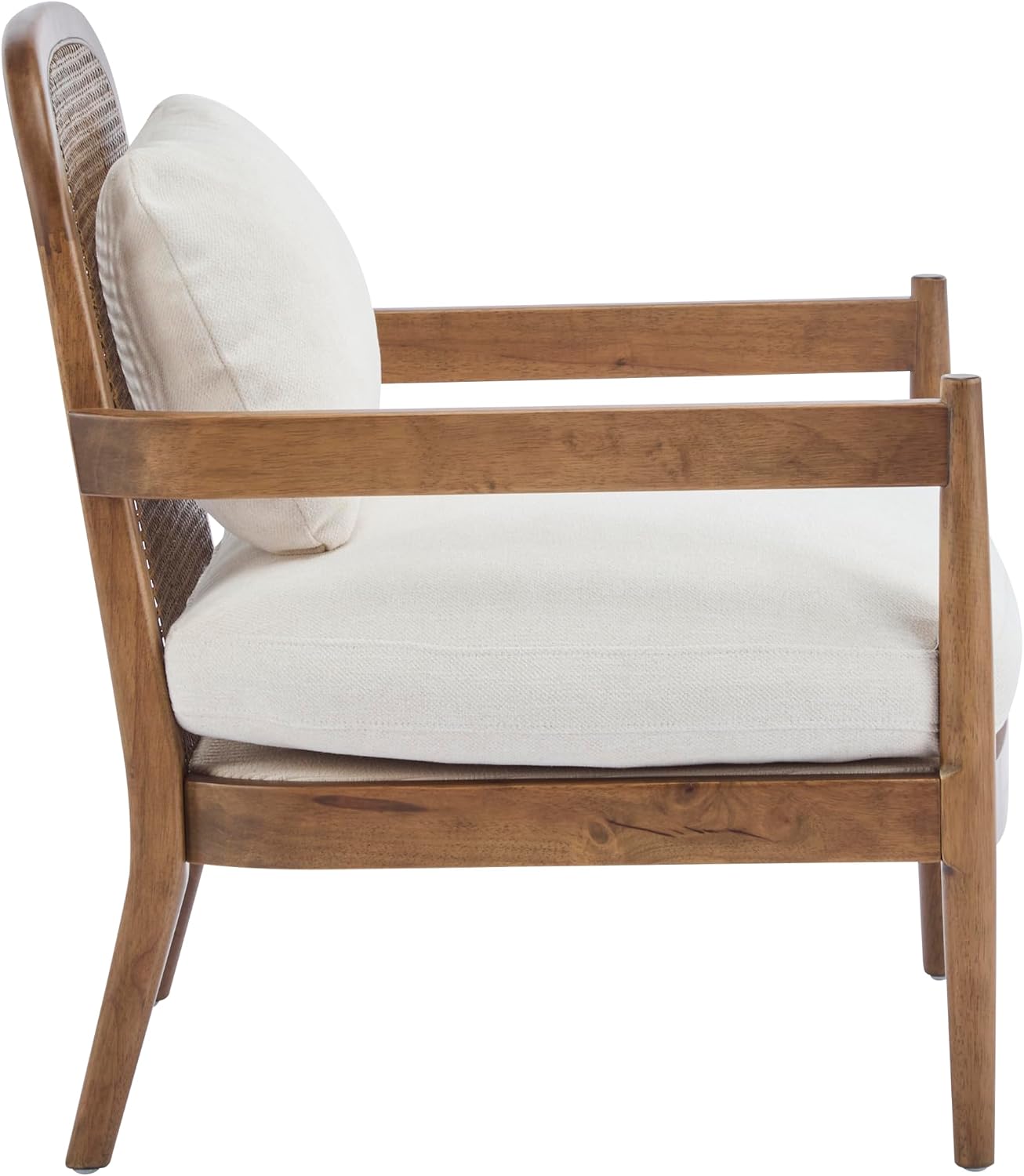 GoFurnitureHub Modern Rattan Accent Chair Set of 2 – Beige Cushioned Wooden Club Chairs with Open Back