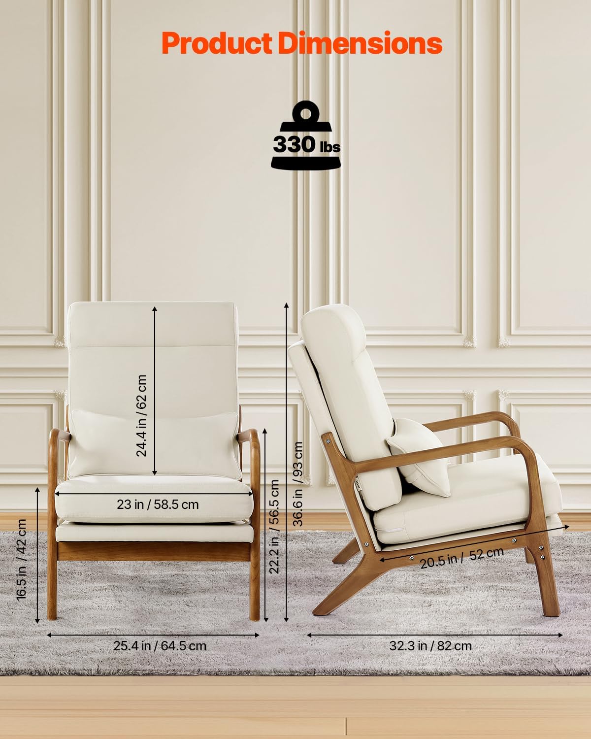 GoFurnitureHub Modern Linen Accent Chair with Solid Wood Frame