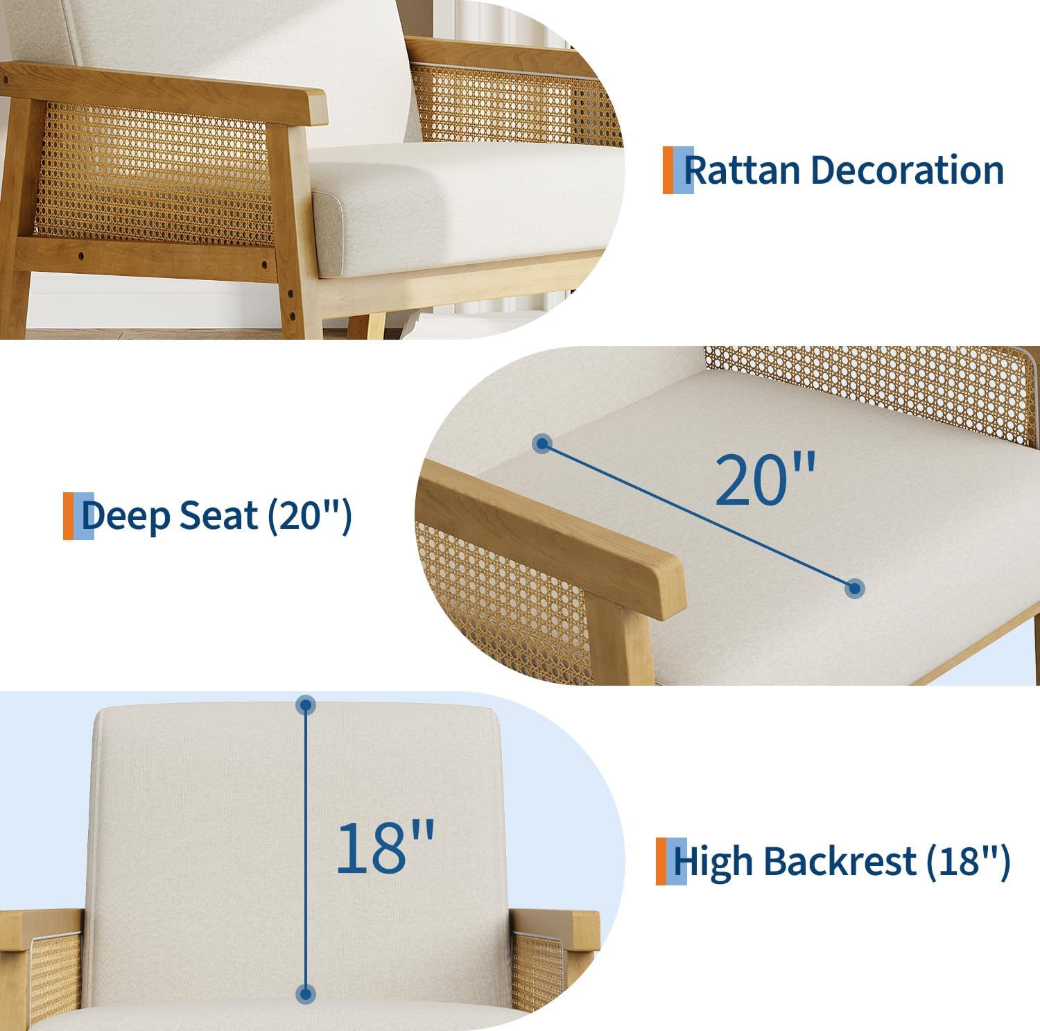GoFurnitureHub Modern Rattan Accent Chair – Upholstered Linen Armchair in Beige