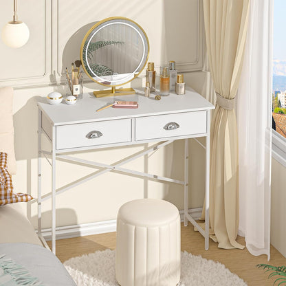 GoFurnitureHub 31.5" Small Vanity Desk with Drawers – White Makeup Dressing Table for Compact Spaces (No Mirror)