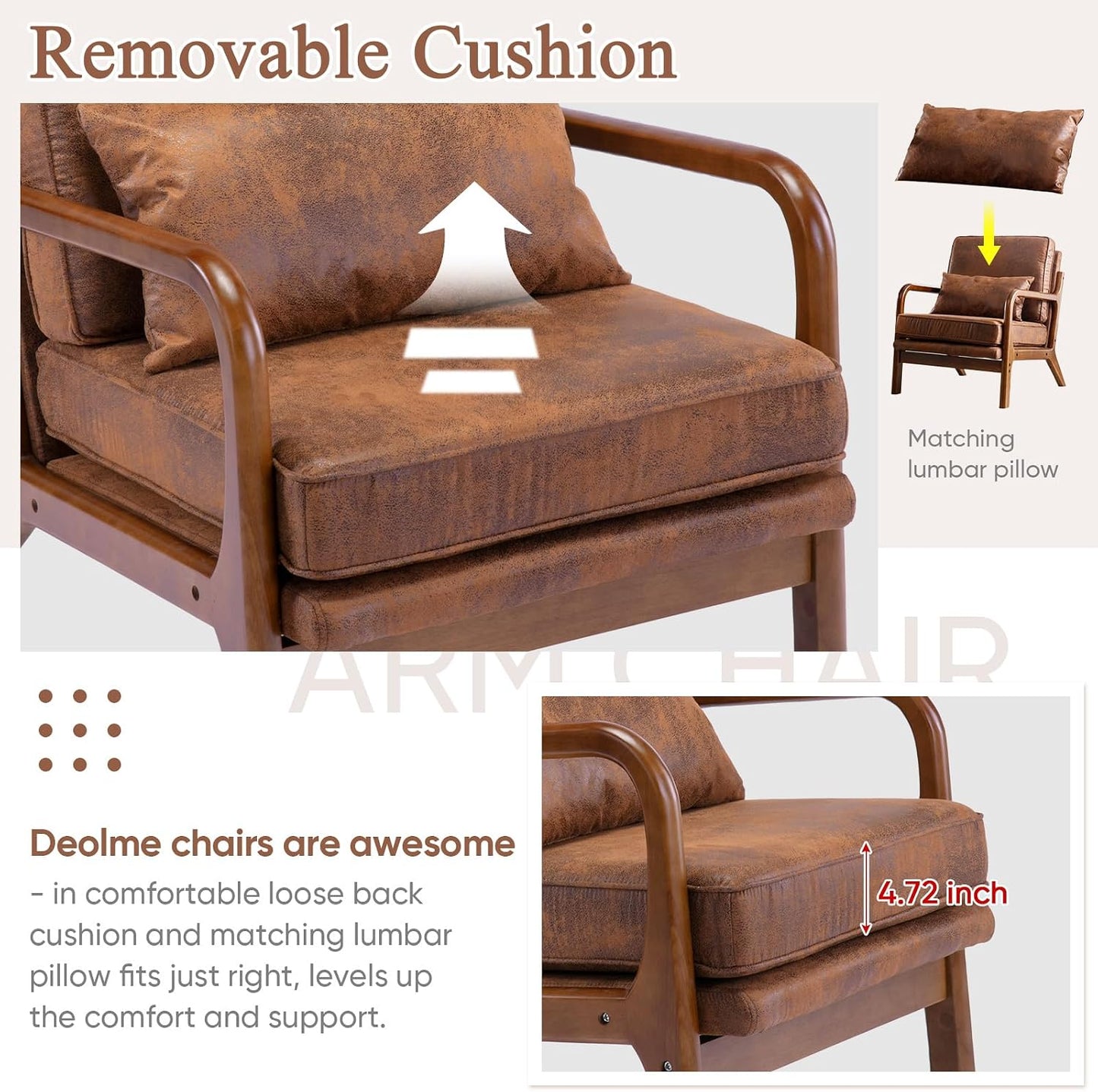 GoFurnitureHub Set of 2 Mid-Century Accent Chairs with Solid Wood Arms