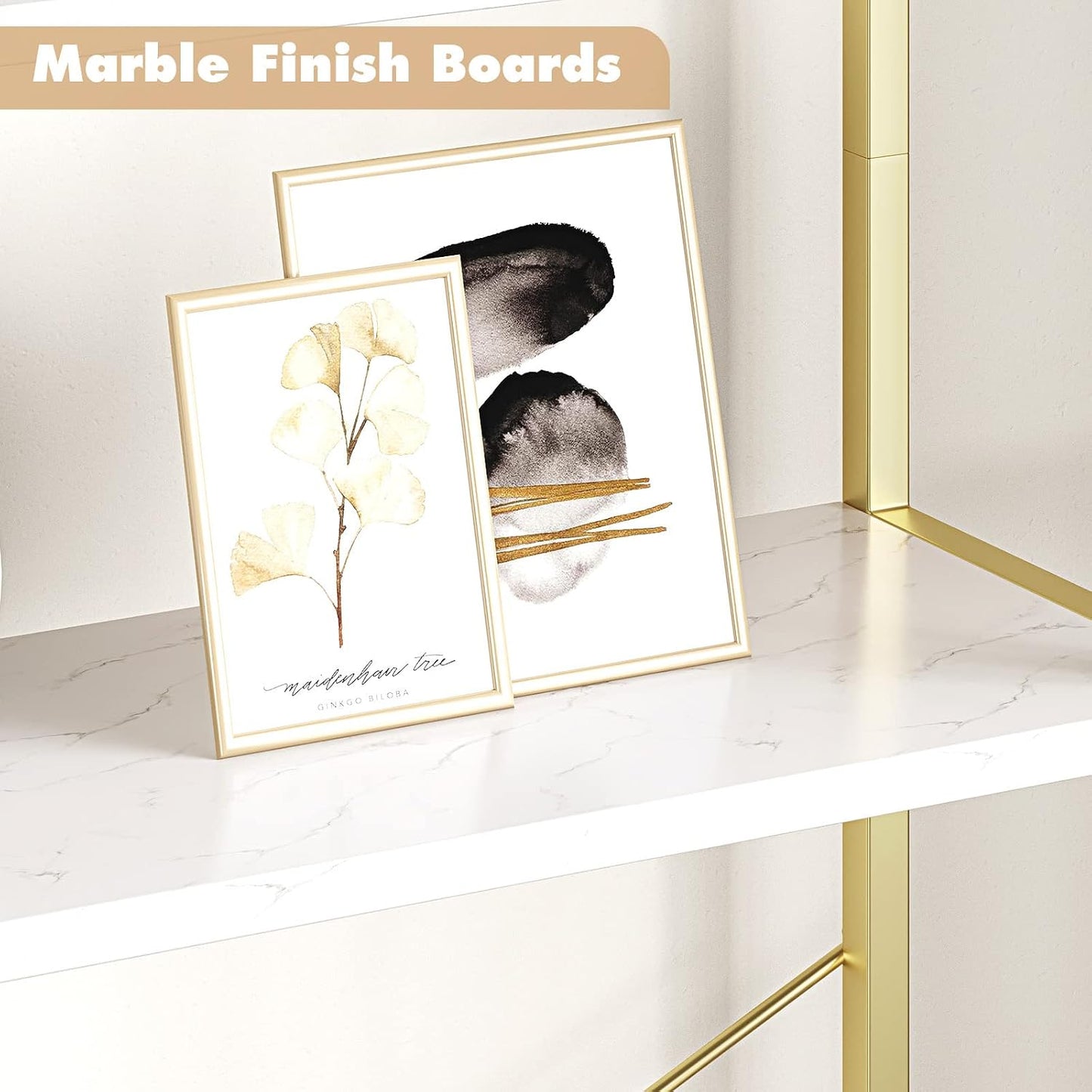 GoFurnitureHub 5-Tier Arched Bookshelf – White & Gold Modern Metal Display Bookcase for Living Room & Home Office