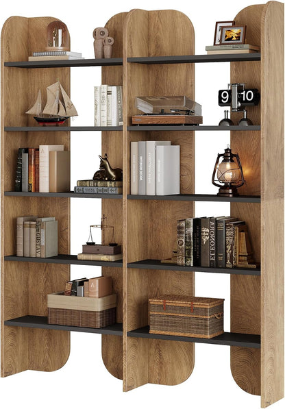 GoFurnitureHub 70.87" Tall Farmhouse Bookcase – 5-Tier Double Wide Open Bookshelf, Brown