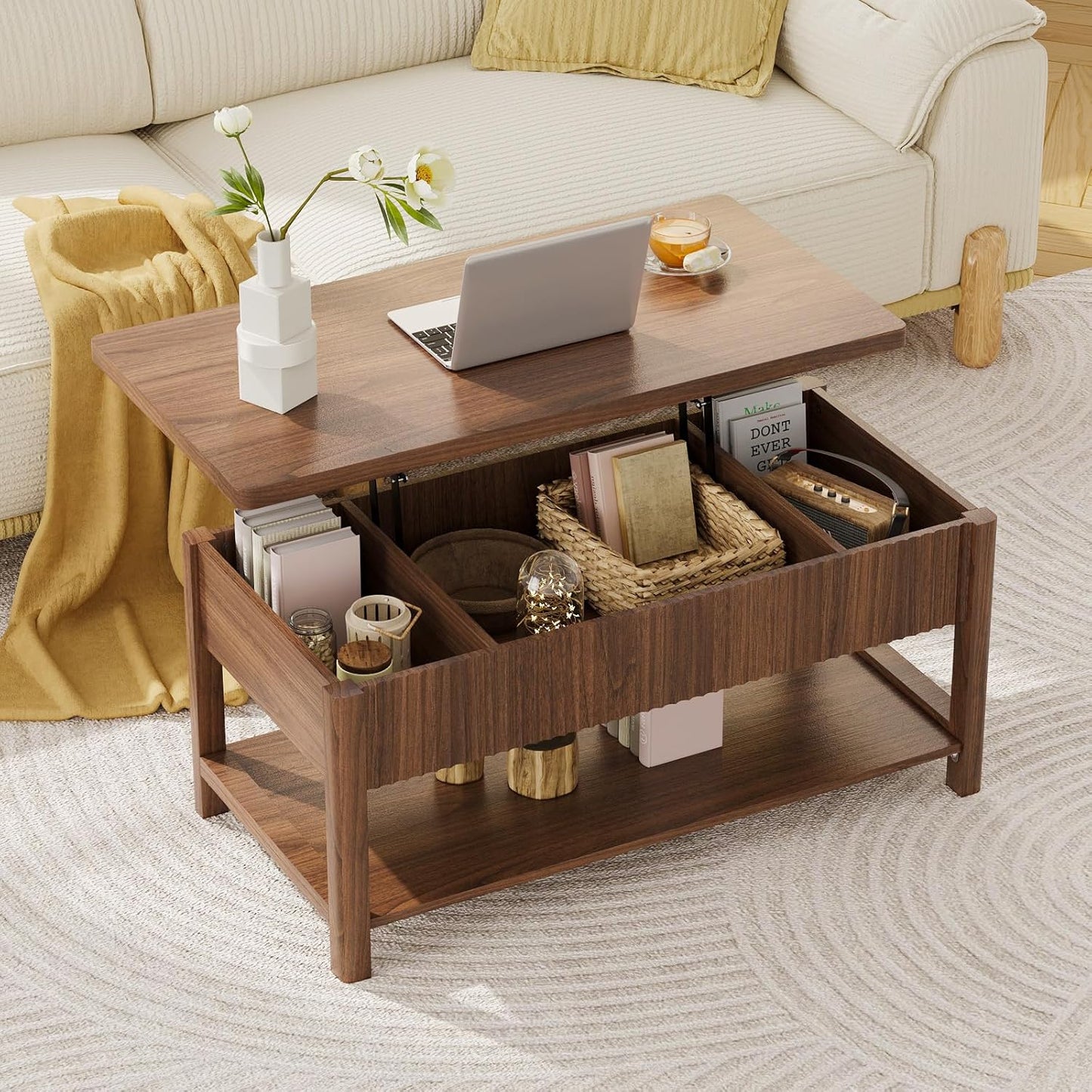 GoFurnitureHub Rectangular Coffee Table with Lift-Top Work Surface