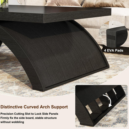 GoFurnitureHub 47" Modern Rectangular Coffee Table – Black Oak