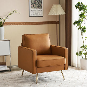 GoFurnitureHub Modern Faux Leather Accent Chair – Green Upholstered Armchair with Metal Legs