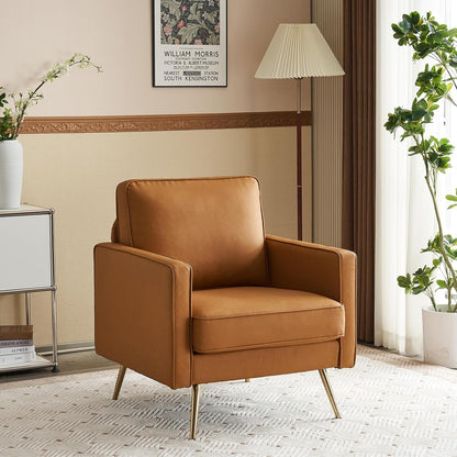 GoFurnitureHub Modern Faux Leather Accent Chair – Green Upholstered Armchair with Metal Legs