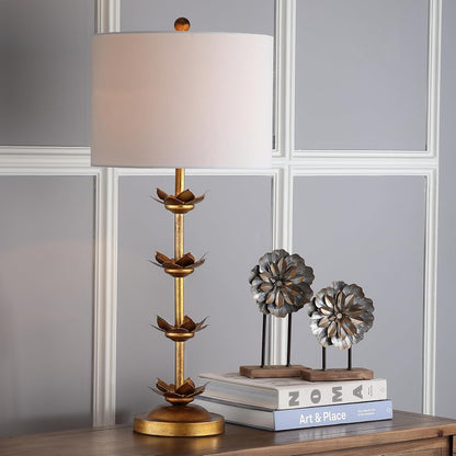 GoFurnitureHub 32" Antique Gold Leaf Table Lamp Set with White Drum Shades