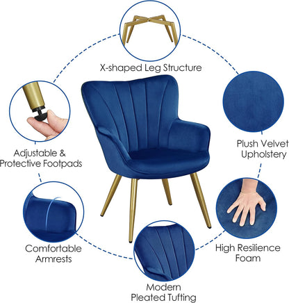 GoFurnitureHub Contemporary Velvet Lounge Chair for Living Room & Bedroom