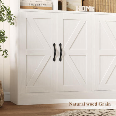GoFurnitureHub 72" Farmhouse Bookcase with Storage Cabinet – 45" Wide Display Shelf with 4 Doors, White