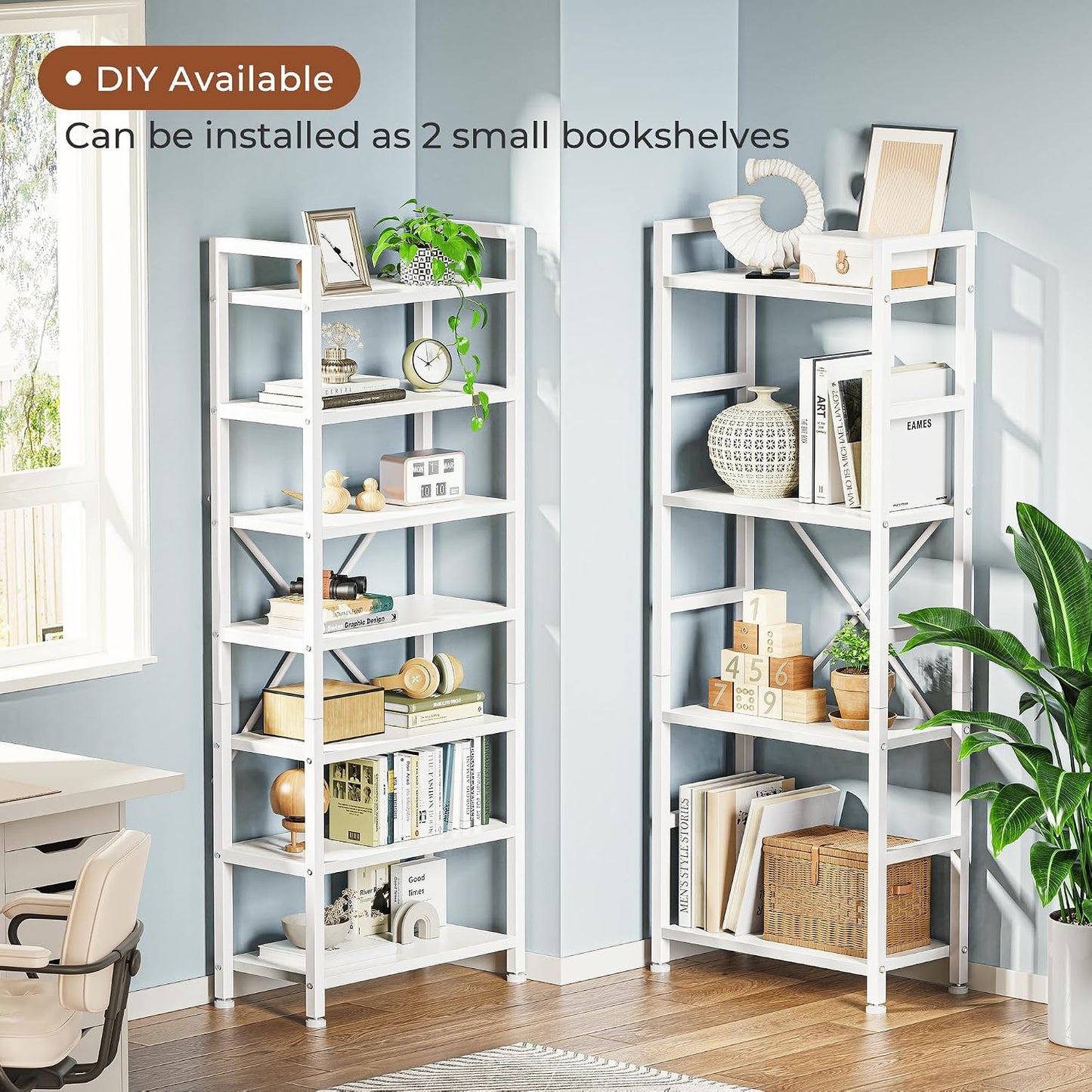 GoFurnitureHub 4-Tier Triple Bookshelf – Wide 11-Shelf White Bookcase for Home & Office