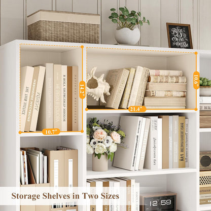 GoFurnitureHub 72" Farmhouse Bookcase with Storage Cabinet – 45" Wide Display Shelf with 4 Doors, White