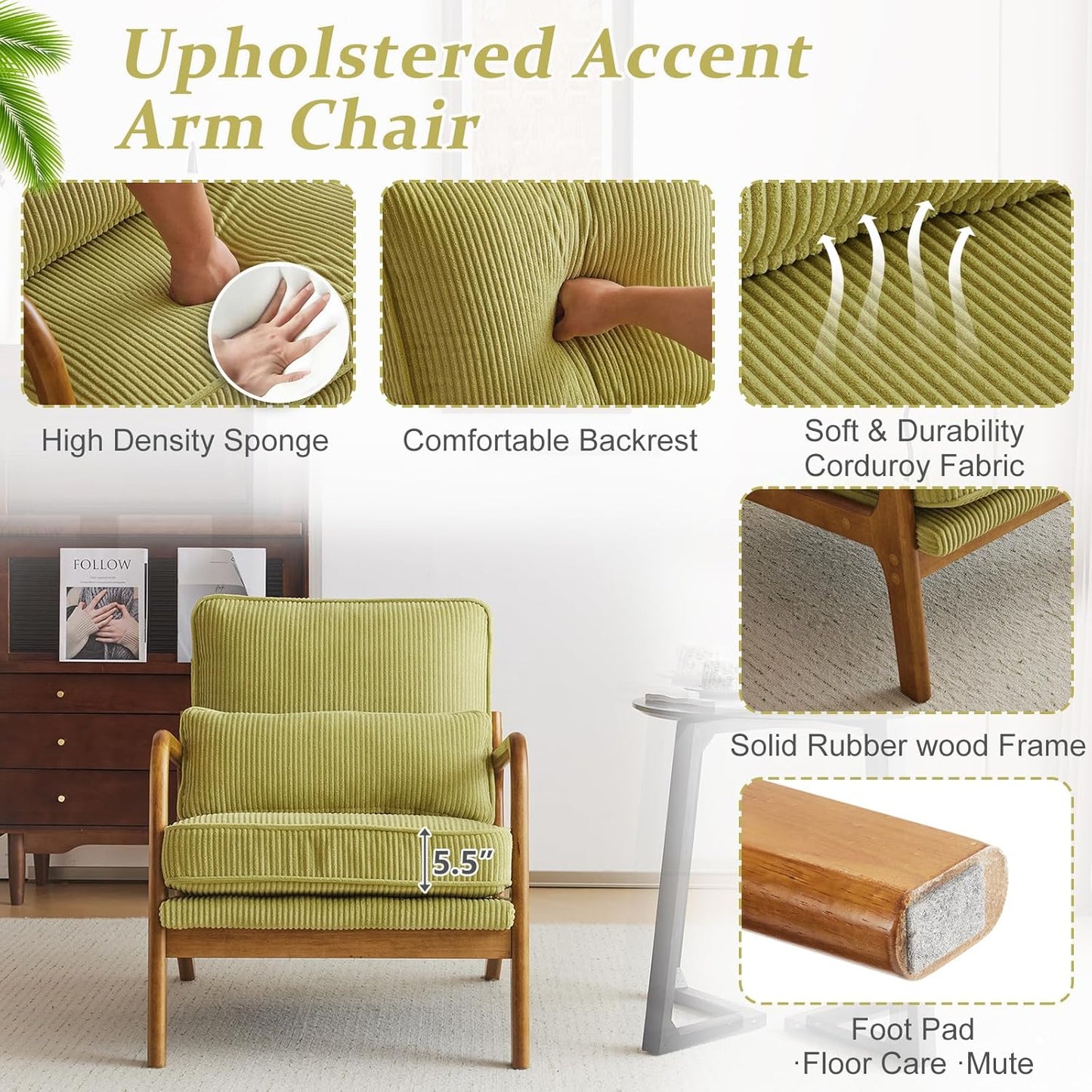GoFurnitureHub Modern Corduroy Lounge Chair for Living Room & Bedroom