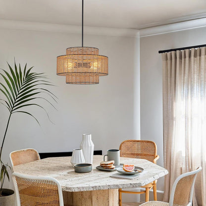 GoFurnitureHub Boho Bamboo Chandelier – Handwoven Rattan Farmhouse Ceiling Light, Black