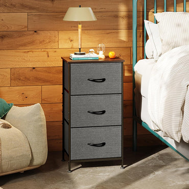 GoFurnitureHub 3-Drawer Fabric Dresser Nightstand – Dark Grey Storage Organizer with Wood Top & Steel Frame