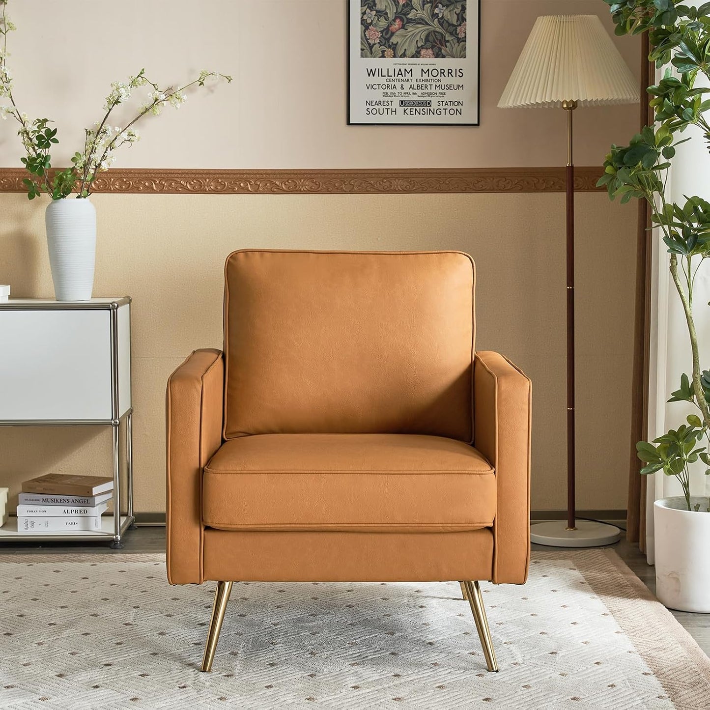GoFurnitureHub Modern Faux Leather Accent Chair – Green Upholstered Armchair with Metal Legs