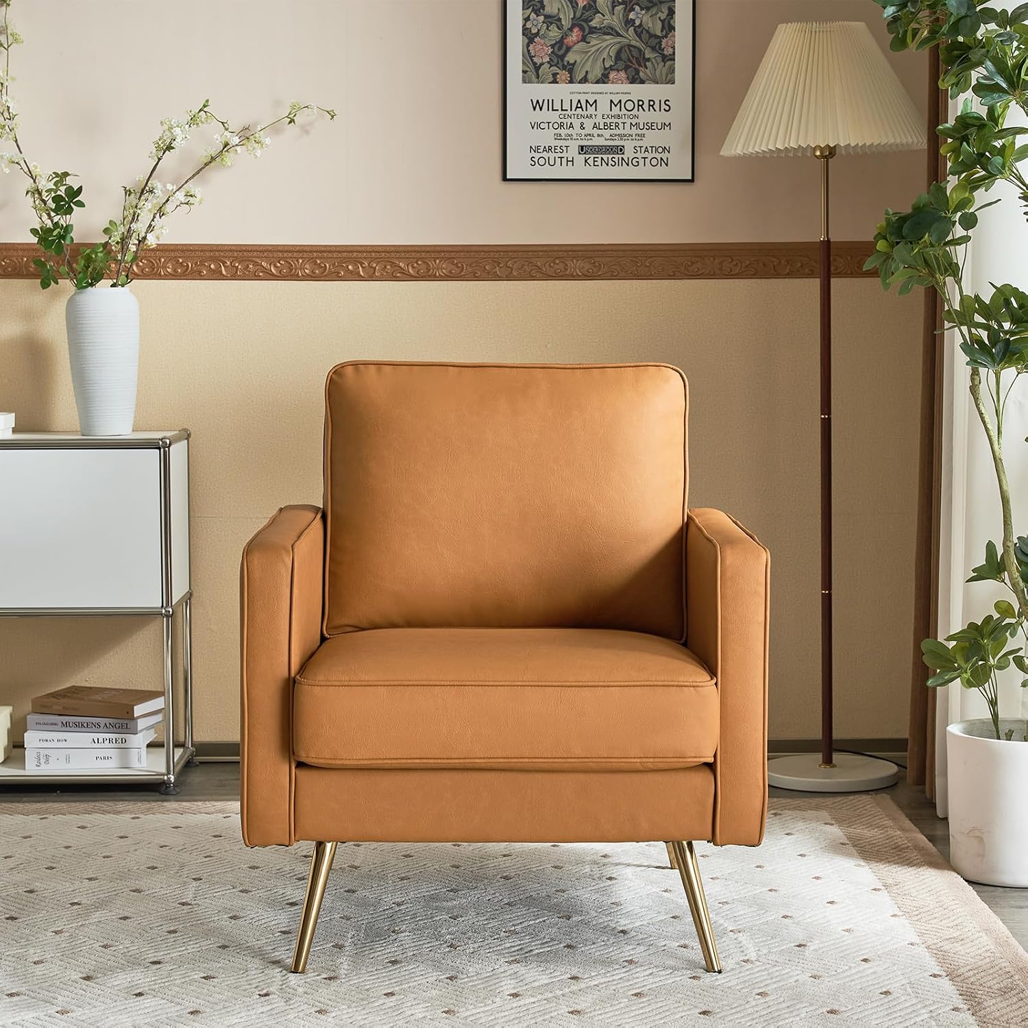 GoFurnitureHub Modern Faux Leather Accent Chair – Green Upholstered Armchair with Metal Legs