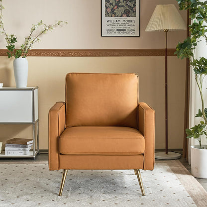 GoFurnitureHub Modern Faux Leather Accent Chair – Green Upholstered Armchair with Metal Legs