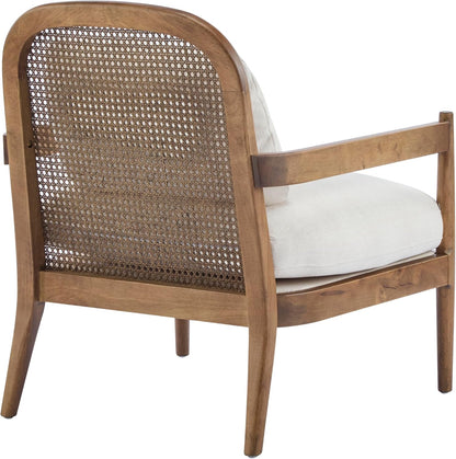 GoFurnitureHub Modern Rattan Accent Chair Set of 2 – Beige Cushioned Wooden Club Chairs with Open Back