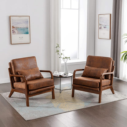 GoFurnitureHub Set of 2 Mid-Century Accent Chairs with Solid Wood Arms