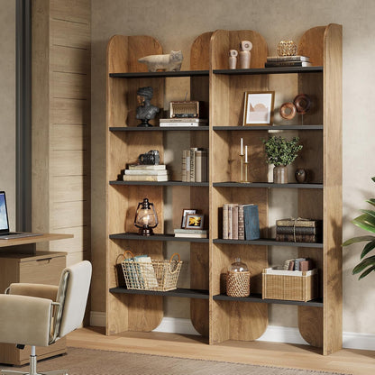 GoFurnitureHub 70.87" Tall Farmhouse Bookcase – 5-Tier Double Wide Open Bookshelf, Brown