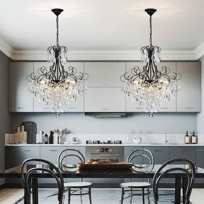 GoFurnitureHub 10-Light Modern Crystal Chandelier – Black Luxury Ceiling Pendant Light for Dining Room & Entryway