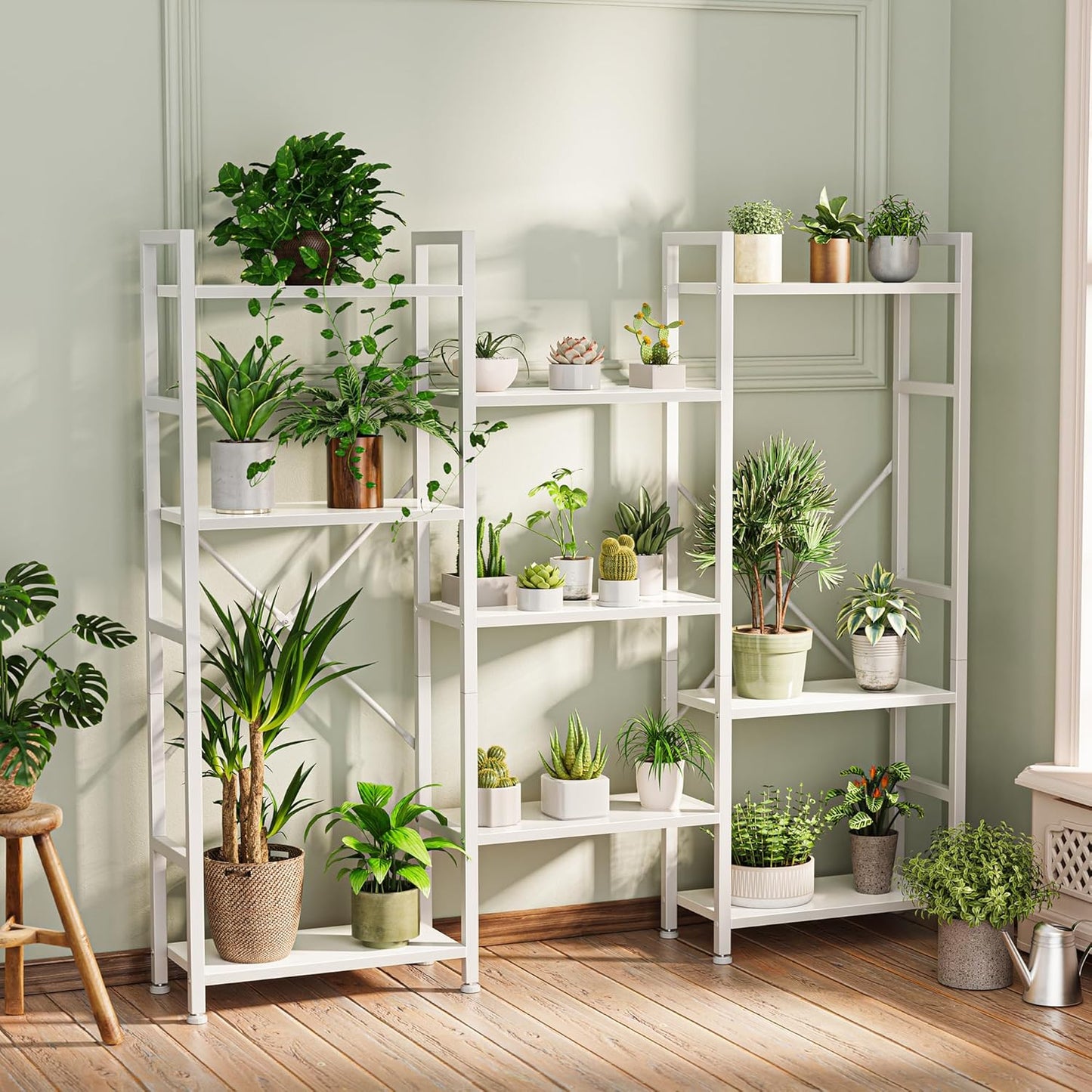 GoFurnitureHub 4-Tier Triple Bookshelf – Wide 11-Shelf White Bookcase for Home & Office
