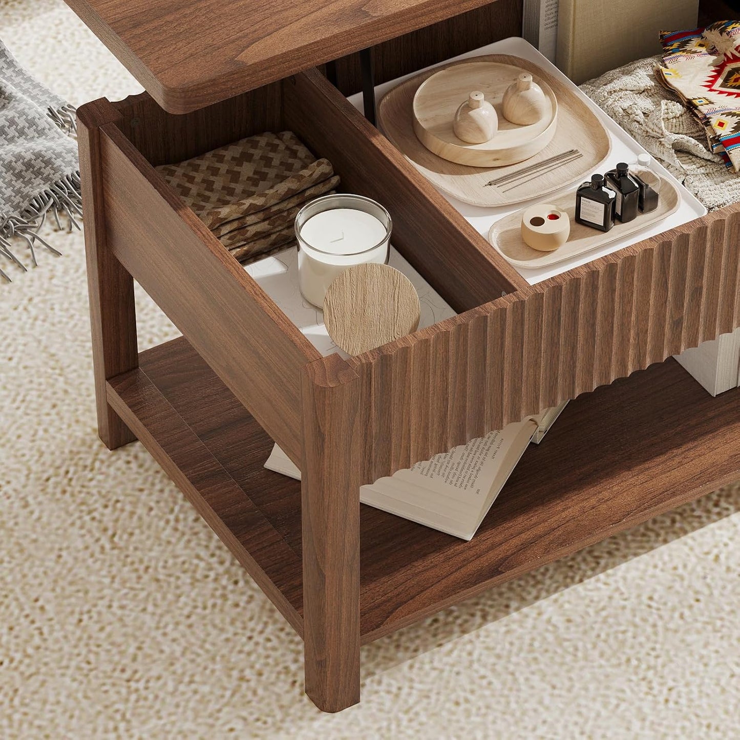 GoFurnitureHub Rectangular Coffee Table with Lift-Top Work Surface