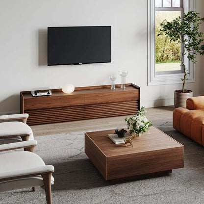 GoFurnitureHub 39.4" Modern Square Coffee Table – Walnut Wood Coffee Table with Hidden Storage