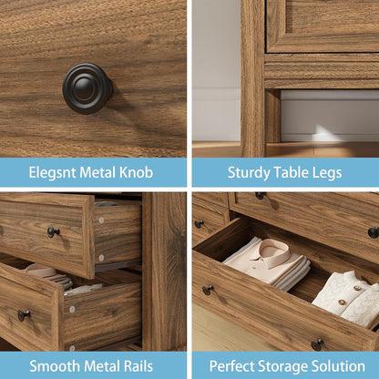 GoFurnitureHub Modern Walnut 6-Drawer Bedroom Dresser – 55"