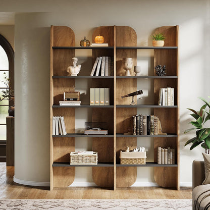 GoFurnitureHub 70.87" Tall Farmhouse Bookcase – 5-Tier Double Wide Open Bookshelf, Brown
