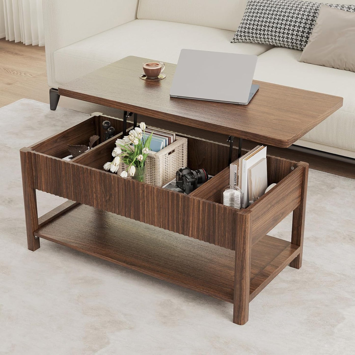 GoFurnitureHub Rectangular Coffee Table with Lift-Top Work Surface