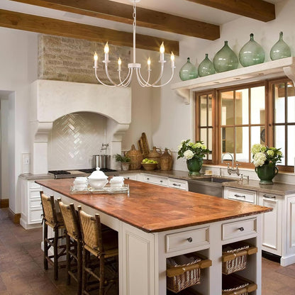 GoFurnitureHub 26" French Country 6-Light Farmhouse Chandelier – Antique White Candle Ceiling Light