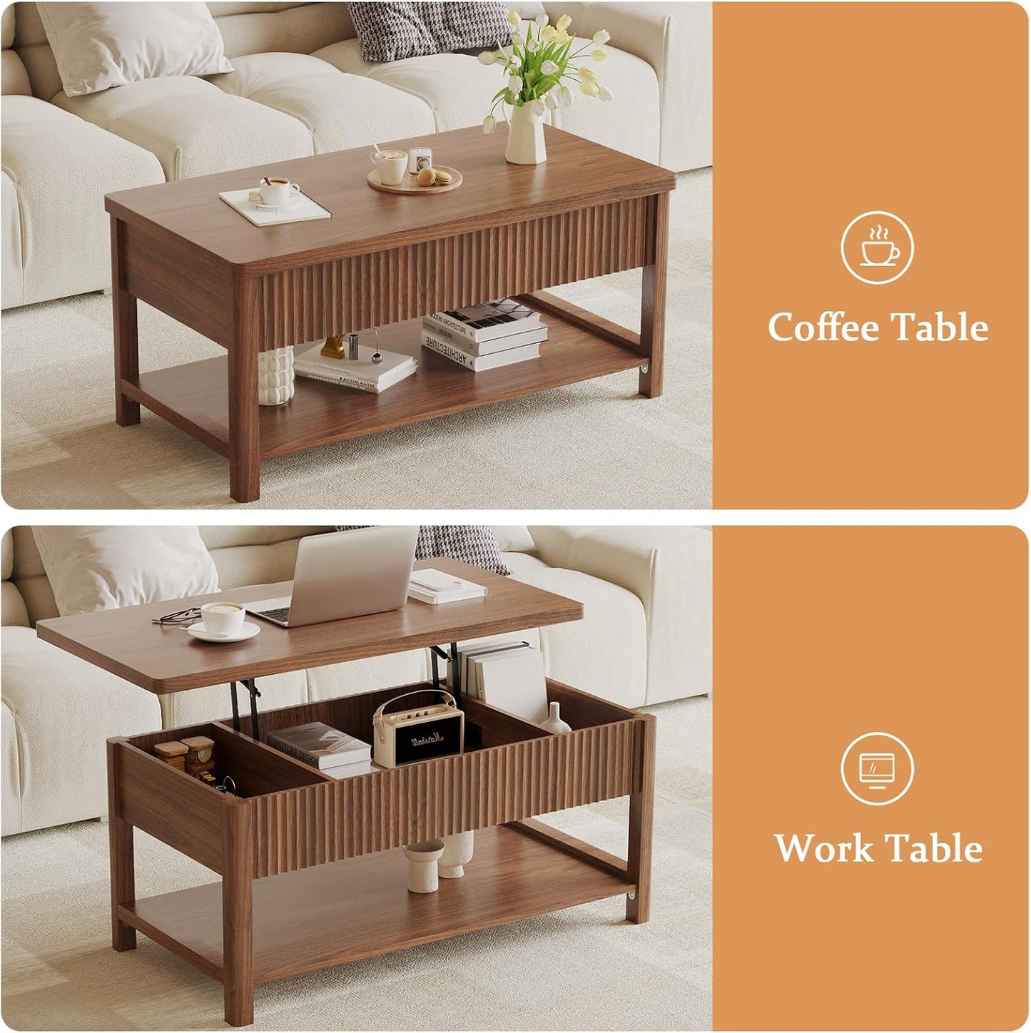 GoFurnitureHub Rectangular Coffee Table with Lift-Top Work Surface