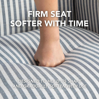 GoFurnitureHub Blue Striped Linen Accent Chair with Turned Wood Legs