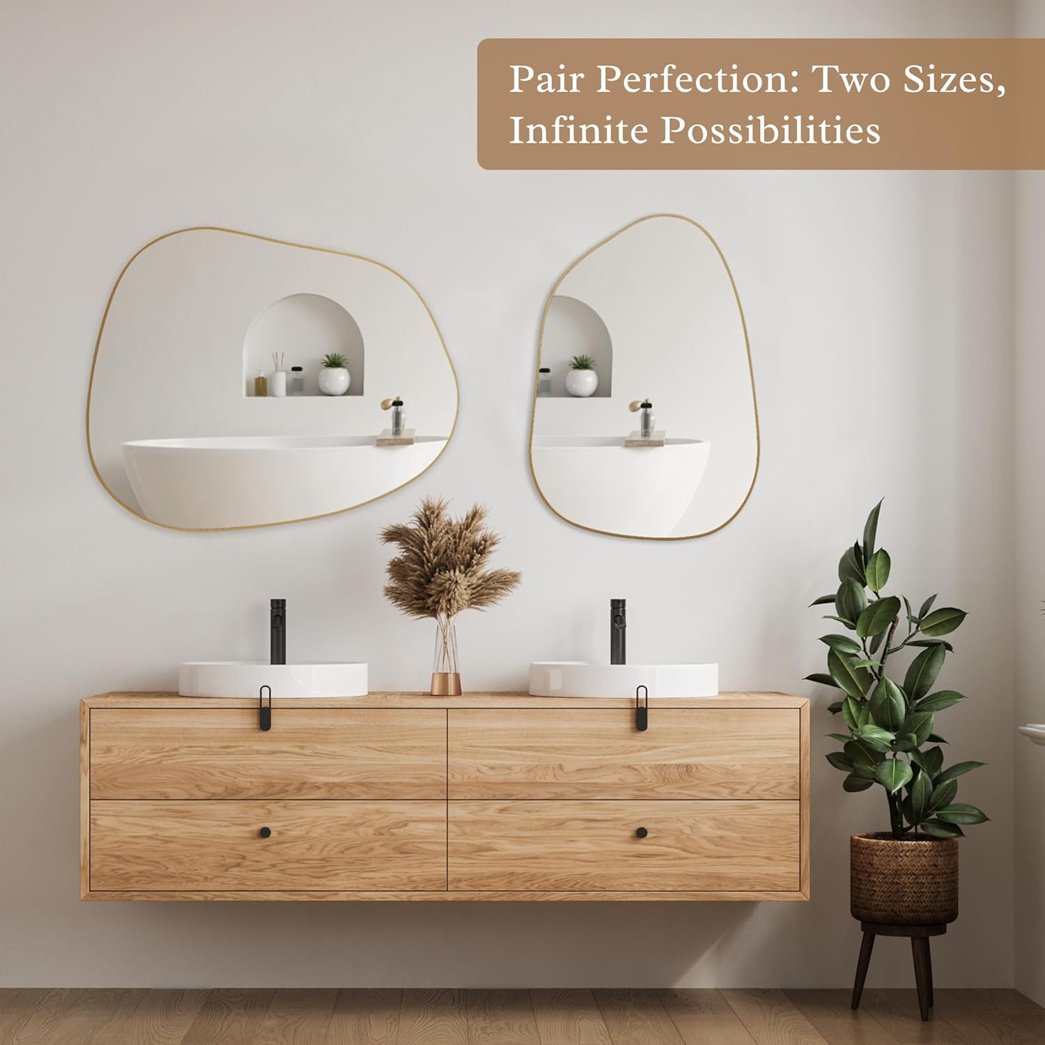 GoFurnitureHub Asymmetrical Gold Wall Mirror – 32" × 24" Modern Decorative Mirror