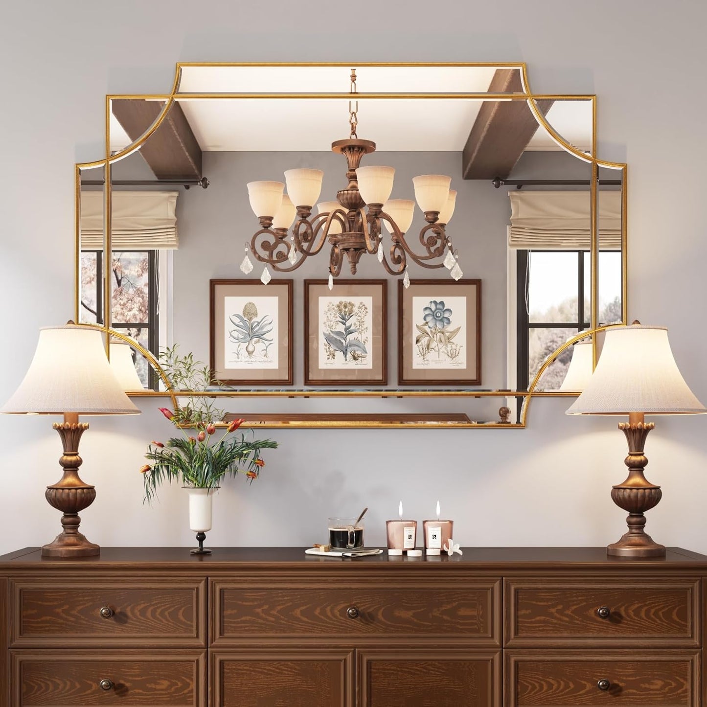 GoFurnitureHub Large Gold Wall Mirror – 32" × 48" Beveled Rectangle Mirror