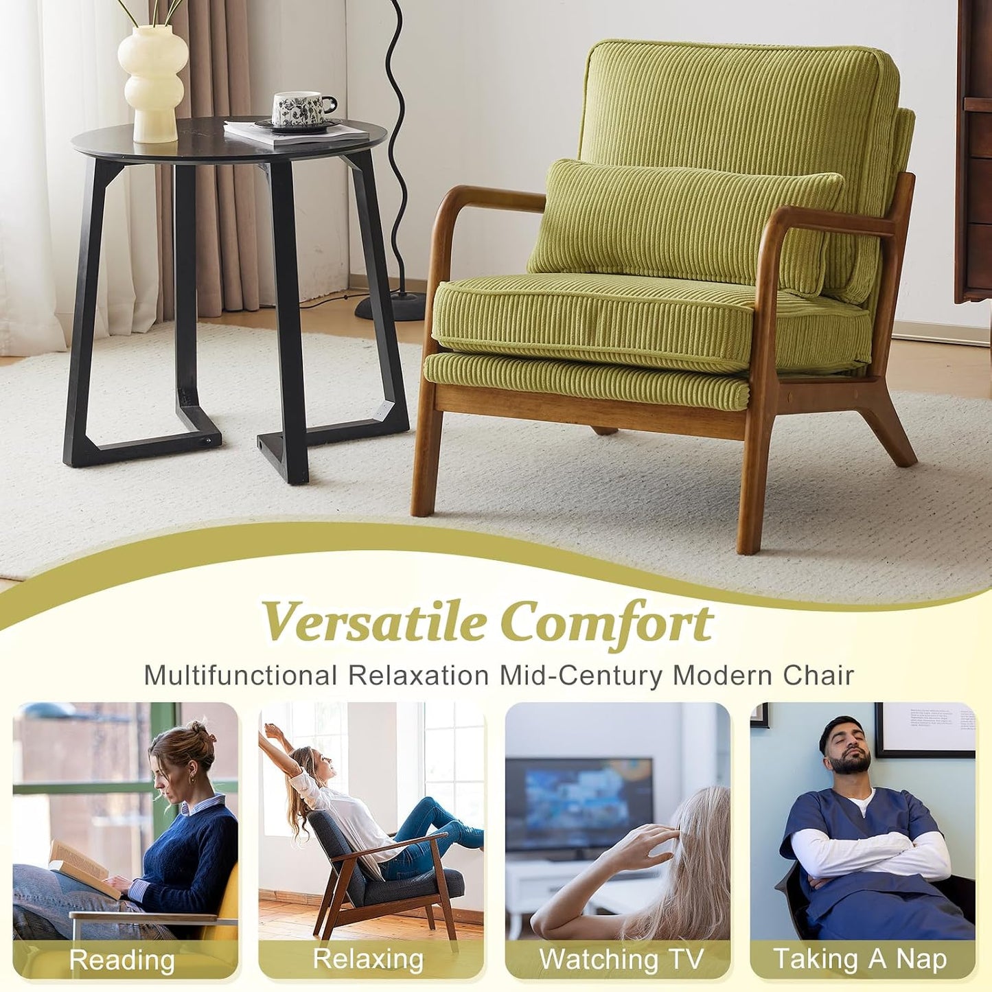 GoFurnitureHub Modern Corduroy Lounge Chair for Living Room & Bedroom