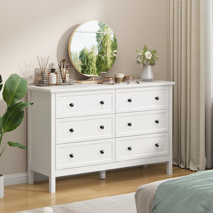 GoFurnitureHub 55" White 6-Drawer Dresser – Modern Wood Storage Chest with Metal Handles