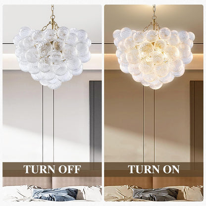 GoFurnitureHub 20" Gold Bubble Glass Chandelier – Hand-Blown Ribbed Glass Pendant Light for Dining Room & Foyer