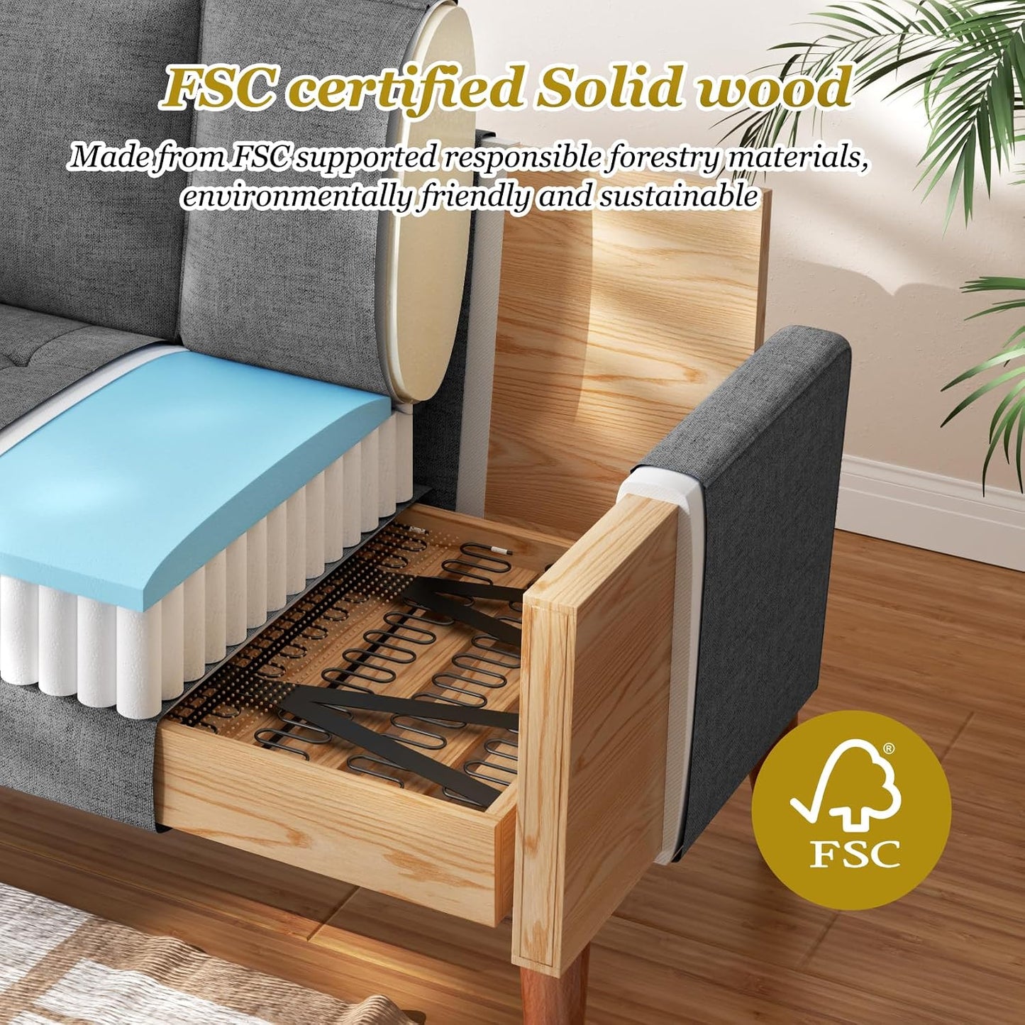GoFurnitureHub Mid-Century Modern 2-Seater Sofa with Throw Pillow
