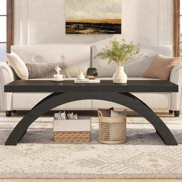 GoFurnitureHub 47" Modern Rectangular Coffee Table – Black Oak