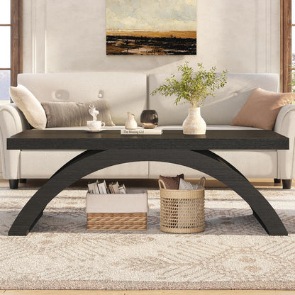 GoFurnitureHub 47" Modern Rectangular Coffee Table – Black Oak