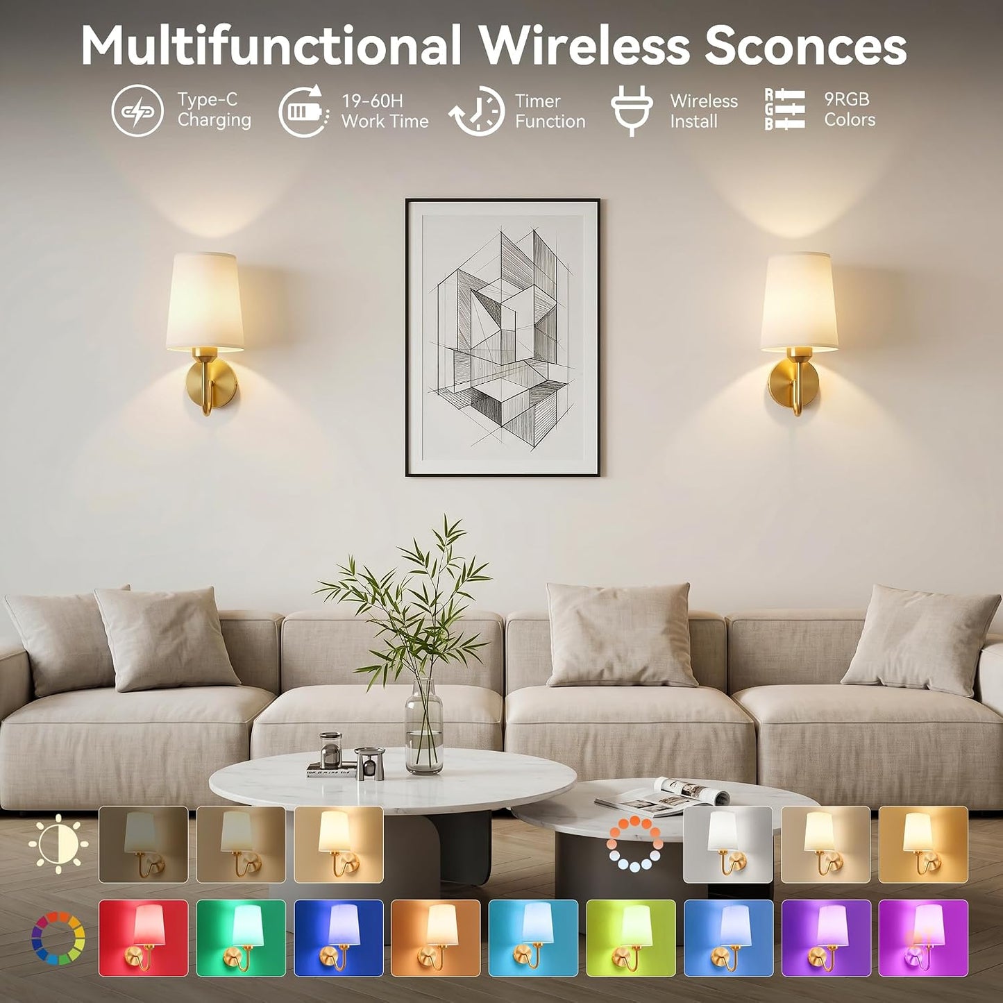 GoFurnitureHub Battery-Operated Wall Sconces – Set of 2