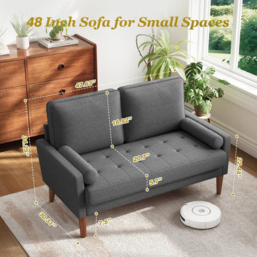 GoFurnitureHub Mid-Century Modern 2-Seater Sofa with Throw Pillow