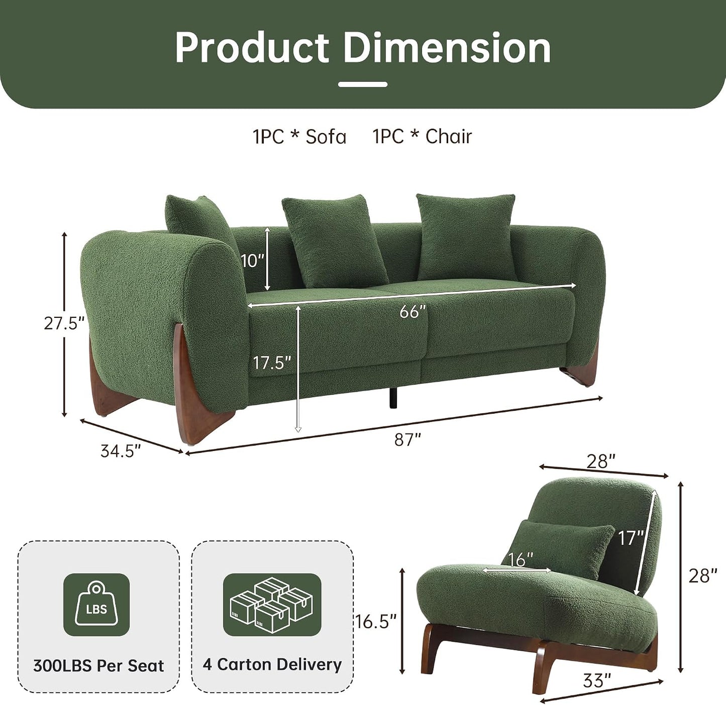 GoFurnitureHub Modern Sherpa Bouclé Living Room Sofa Set – 2 Piece