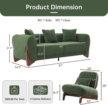 GoFurnitureHub Modern Sherpa Bouclé Living Room Sofa Set – 2 Piece