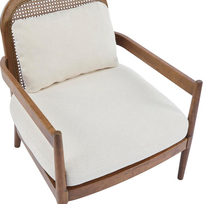 GoFurnitureHub Modern Rattan Accent Chair Set of 2 – Beige Cushioned Wooden Club Chairs with Open Back